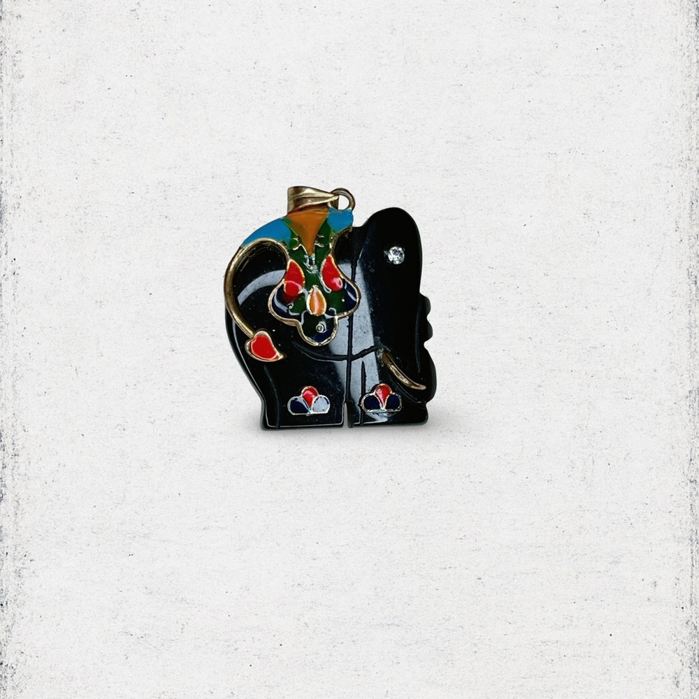 4544u. Enamel Black Elephant Pendant with Colorful Accents